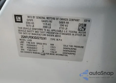 2016 Chevrolet Equinox Lt from USA, damaged, VIN 2GNFLFEK3G6275241